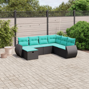 Garden Sofa Set Black Poly Rattan, Steel Large Modular ...