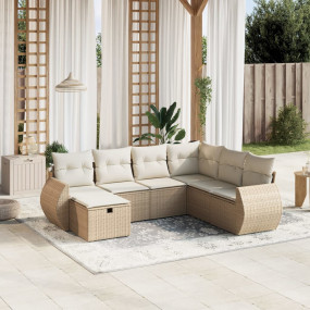 Garden Sofa Set Beige Poly Rattan, Steel Seven-Piece Mo...