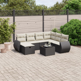 Garden Sofa Set Black Poly Rattan, Tempered Glass Large...