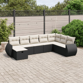 Garden Sofa Set Black Poly Rattan, Steel Large Modular