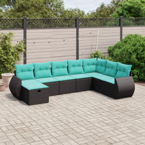Garden Sofa Set Black Poly Rattan 8 Piece Modular