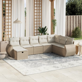 Garden Sofa Set Beige Poly Rattan and Powder-Coated Ste...