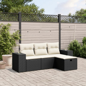 Garden Sofa Set Black Poly Rattan Large Durable Garden ...