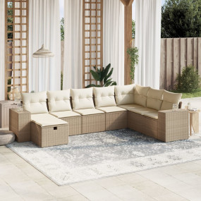 Garden Sofa Set Beige Poly Rattan, Steel Large Modular