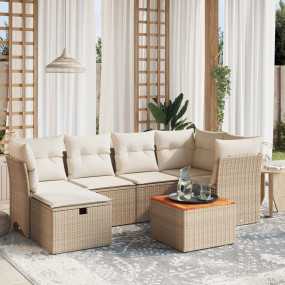 Garden Sofa Set Beige PE rattan 7 Piece Modular Garden ...