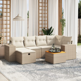 Garden Sofa Set Beige PE rattan 7 Piece Set Modular