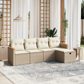 Garden Sofa Set Beige PE rattan, powder-coated steel 5-...