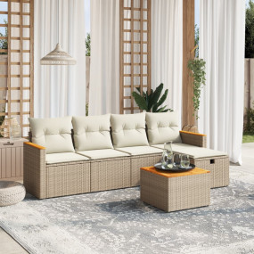 Garden Sofa Set Beige PE rattan, powder-coated steel, a...