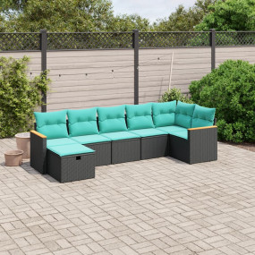 Garden Sofa Set Black, Blue PE Rattan, Powder-Coated St...