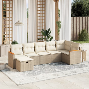 Garden Sofa Set Beige PE rattan, powder-coated steel, p...