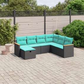 Garden Sofa Set Black, Blue PE rattan, Powder-coated st...