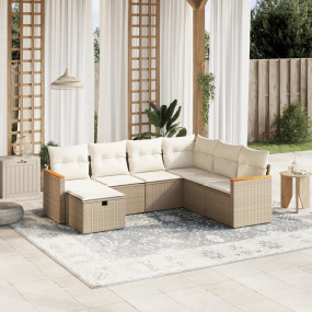 Garden Sofa Set Beige PE rattan 7 Piece Set Removable C...