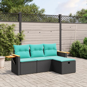 Garden Sofa Set Black, Blue PE rattan, fabric (100% pol...
