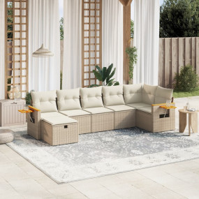 Garden Sofa Set Beige PE Rattan, Powder-Coated Steel Bi...