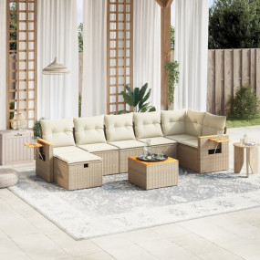 Garden Sofa Set Beige Poly Rattan 7 Seater Removable Co...