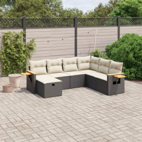 Garden Sofa Set Black and Cream White PE Rattan 7-Piece...