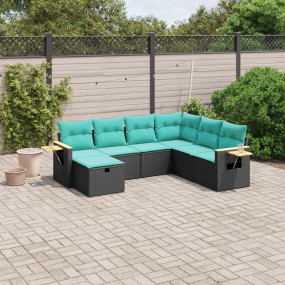 Garden Sofa Set Black PE rattan 7-piece set Modular