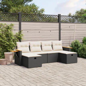 Garden Sofa Set Black PE rattan 6-piece set Modular