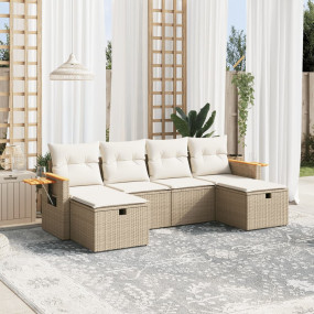Garden Sofa Set Beige PE rattan, powder-coated steel, p...