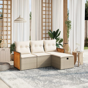 Garden Sofa Set Beige PE Rattan Medium Modular Garden S...