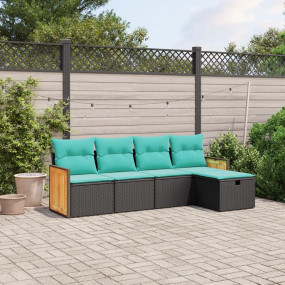 Garden Sofa Set Black with blue cushions