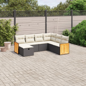 Garden Sofa Set Black Poly Rattan, Powder-Coated Steel,...