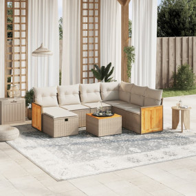 Garden Sofa Set Beige PE rattan Large UV-resistant mate...