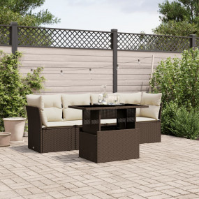 Garden Sofa Set Brown PE rattan, powder-coated steel, t...