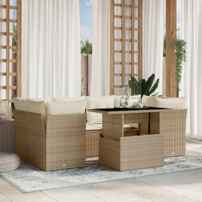 Garden Sofa Set Beige PE rattan 7 Piece Set Modular