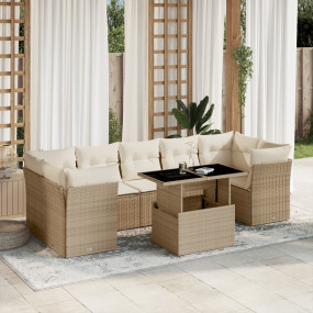 Garden Sofa Set Beige PE rattan 8 Piece Modular Garden ...