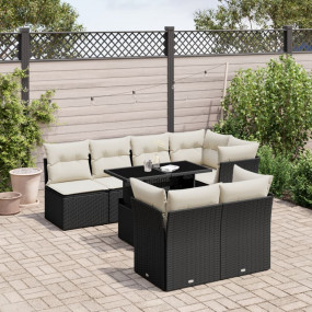 Garden Sofa Set Black, Cream White PE Rattan, Powder-Co...
