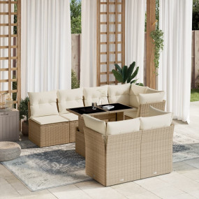 Garden Sofa Set Beige PE rattan, powder-coated steel, t...