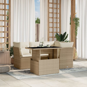 Garden Sofa Set Beige PE rattan Adjustable tabletop siz...