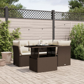 Garden Sofa Set Brown PE Rattan Large Adjustable Armres...