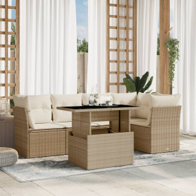 Garden Sofa Set Beige PE Rattan Medium Modular Garden S...