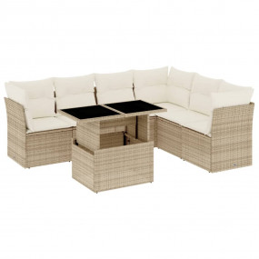 Garden Sofa Set Beige PE rattan, powder-coated steel, t...