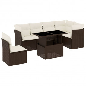 Garden Sofa Set Brown PE Rattan Medium UV-resistant mat...