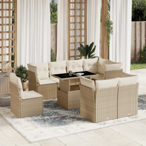 Garden Sofa Set Beige with Cream White Cushions