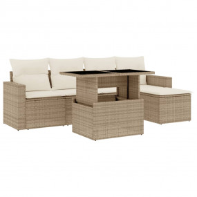 Garden Sofa Set Beige PE rattan, powder-coated steel, t...