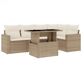 Garden Sofa Set Beige PE rattan, powder-coated steel, t...