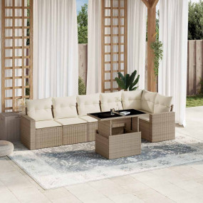 Garden Sofa Set Beige PE rattan, powder-coated steel La...