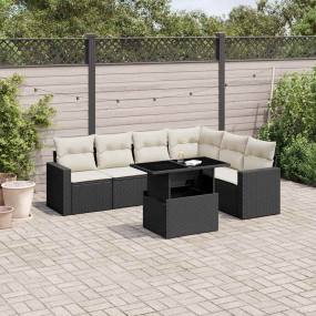 Garden Sofa Set Black with cream white cushions