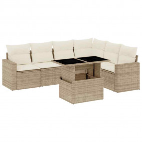 Garden Sofa Set Beige PE rattan, powder-coated steel, t...