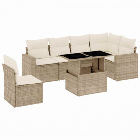 Garden Sofa Set Beige PE Rattan, Powder-Coated Steel, T...