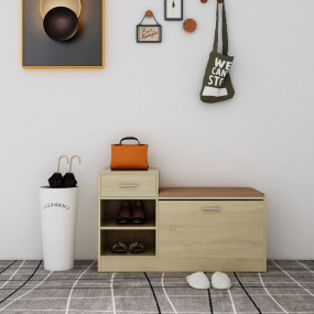 Shoe Bench Sonoma Oak Engineered Wood, MDF, Faux Leathe...