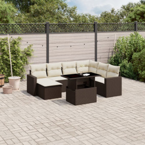 Garden Sofa Set Brown PE Rattan, Powder-Coated Steel, T...