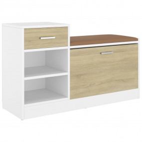 Shoe Bench White and Sonoma Oak Engineered wood, MDF, f...
