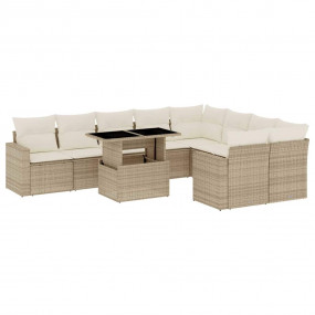 Garden Sofa Set Beige Poly Rattan Large Adjustable Armr...