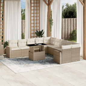 Garden Sofa Set Beige PE Rattan, Powder-Coated Steel, T...