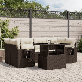 Garden Sofa Set Brown PE rattan 7 Piece Set